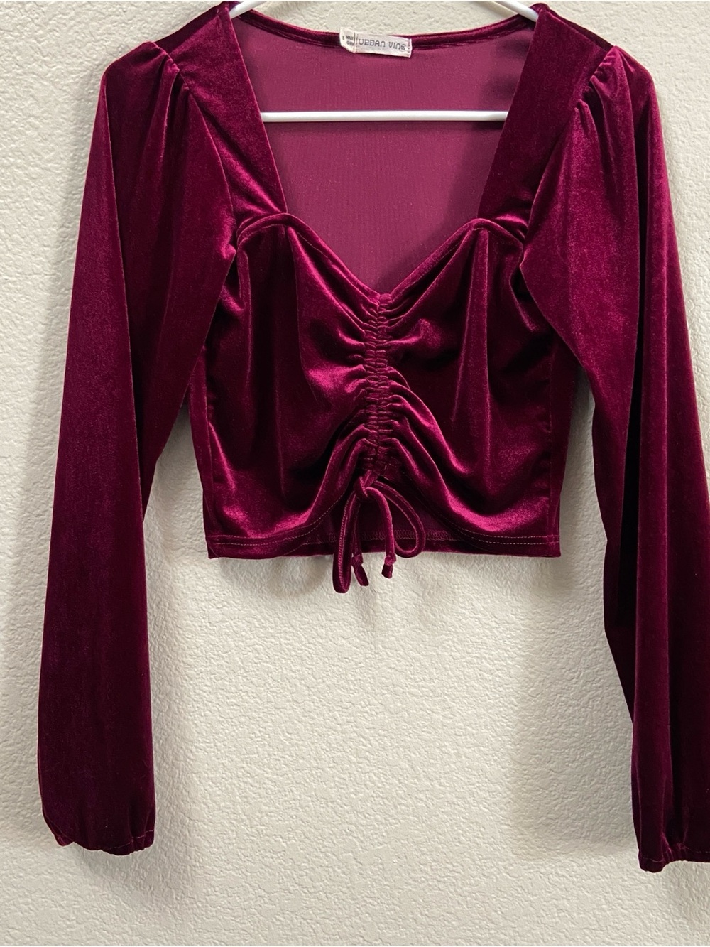 Urban Vine | Velvet Long-Sleeve Crop Top Burgundy | Size S